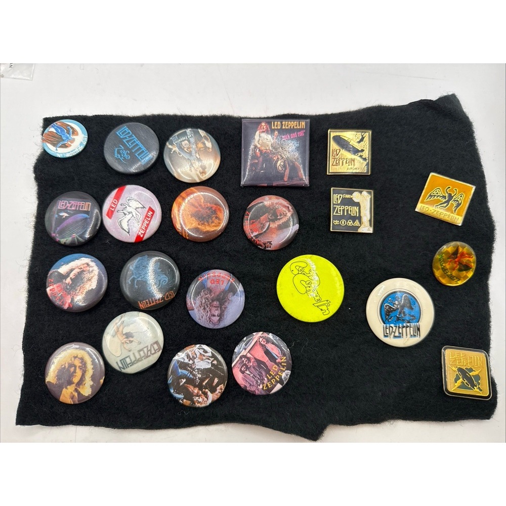 Lot of 22 Led Zeppelin Buttons Pins Badges Enamel Pressed Pins Lapel Jacket VTG